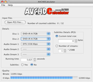 Capture d'ecran du logiciel AVCHDCalculator 1.2 - MacOS