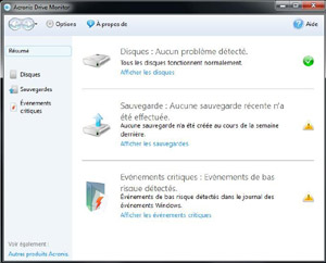 Capture d'ecran du logiciel Acronis Drive Monitor 1.0 build 566 fr