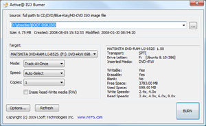 Capture d'ecran du logiciel Active@ ISO Burner 4.0.3
