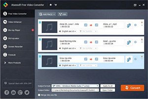 Capture d'ecran du logiciel Aiseesoft Convertisseur Vidéo Gratuit 2.0.30 fr