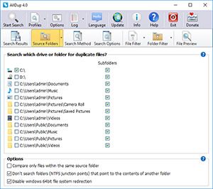 Capture d'ecran du logiciel AllDup 4.5.72 fr