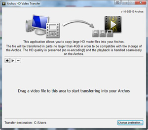 Capture d'ecran du logiciel Archos HD Video Transfer 1.0 fr