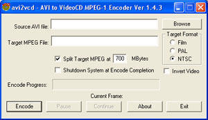 Capture d'ecran du logiciel Avi2Vcd 1.4.4