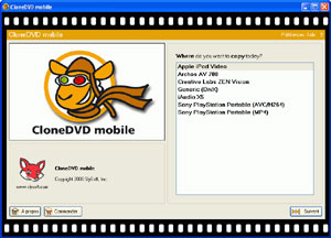 Capture d'ecran du logiciel CloneDVD Mobile 1.9.5.0 fr