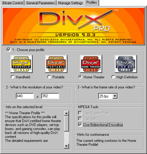 Capture d'ecran du logiciel Codec DivX 5.03
