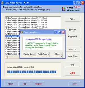 Capture d'ecran du logiciel Easy Video Joiner 5.21