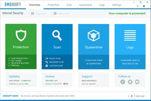 Capture d'ecran du logiciel Emsisoft Internet Security 2017.7.0.7838 fr
