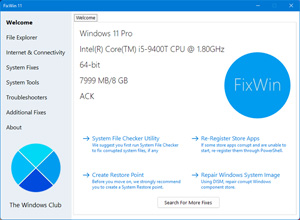 Capture d'ecran du logiciel FixWin 11 11.2.0.0