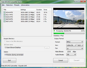 Capture d'ecran du logiciel Free HD Converter 1.7