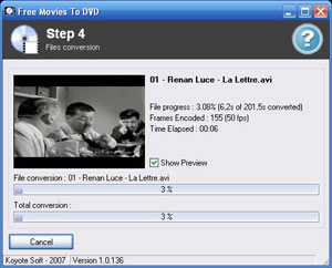 Capture d'ecran du logiciel Free Videos To DVD 3.3 fr