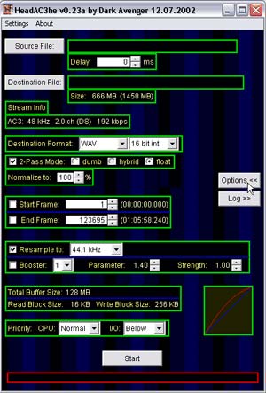 Capture d'écran du logiciel HeadAC3he 0.23a