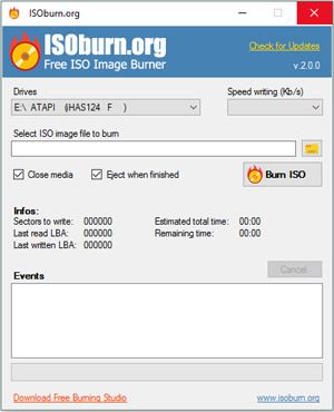 Capture d'ecran du logiciel ISOburn Portable 2.0.0