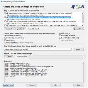 Capture d'ecran du logiciel ImageUSB 1.5.1007