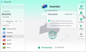 Capture d'ecran du logiciel Proton VPN Free 5.1.6