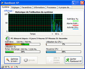 Capture d'ecran du logiciel Ramboost XP 4.0.6.324 fr