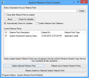Capture d'ecran du logiciel Restore Point Creator 7.1 build 2