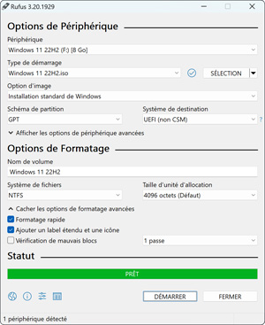 Capture d'ecran du logiciel Rufus 4.15.2396 fr