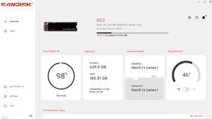 Capture d'ecran du logiciel SanDisk Dashboard 5.2.2.3
