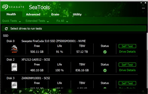 Capture d'ecran du logiciel Seagate SeaTools 5.2.1