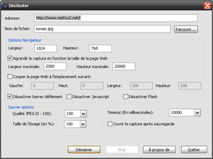 Capture d'ecran du logiciel SiteShoter 1.42 fr