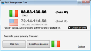 Capture d'ecran du logiciel Surf Anonymous Free 2.6.1.6