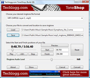 Capture d'ecran du logiciel ToneShop build 26