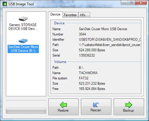 Capture d'ecran du logiciel USB Image Tool 1.9.1.0