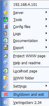 Capture d'ecran du logiciel VertrigoServ 2.58 fr