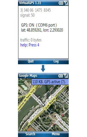 Capture d'ecran du logiciel VirtualGPS Lite 1.54