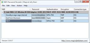 Capture d'ecran du logiciel WiFi Password Revealer 1.0.0.13