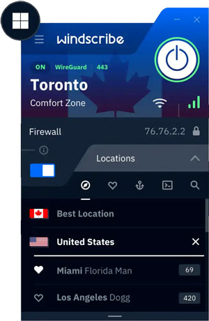 Capture d'ecran du logiciel Windscribe 2.23 build 12