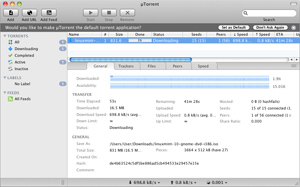 Capture d'ecran du logiciel uTorrent 1.8.7 build 45548 - MacOS
